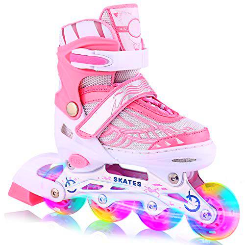 Patines en Línea para Niños con Ruedas Luminosas Inline Skates/Rollerblade de Malla Transpirable para Niñas y Niños Tamaño 31-42(Rosa, Azul)
